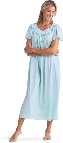 Miss Elaine Women's Long Tricot Nightgown, Short Flutter Sleeves, Comfortable Lightweight Fabric, Sleepwear