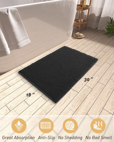 Upgraded Waffle Bath Mat Ultra Absorbent Non Slip Bathroom Mat, 18" x 30"