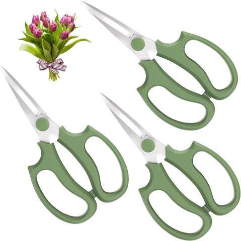 Housolution Flower Scissors, 3PCS Pointed Pruning Shears, Avocado Green
