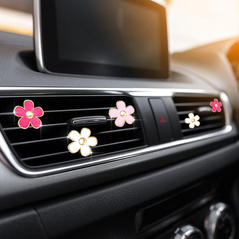 Frienda 6 Pcs Daisy Vent Clips for Car, 3/3.3 cm, Red, Pink, White