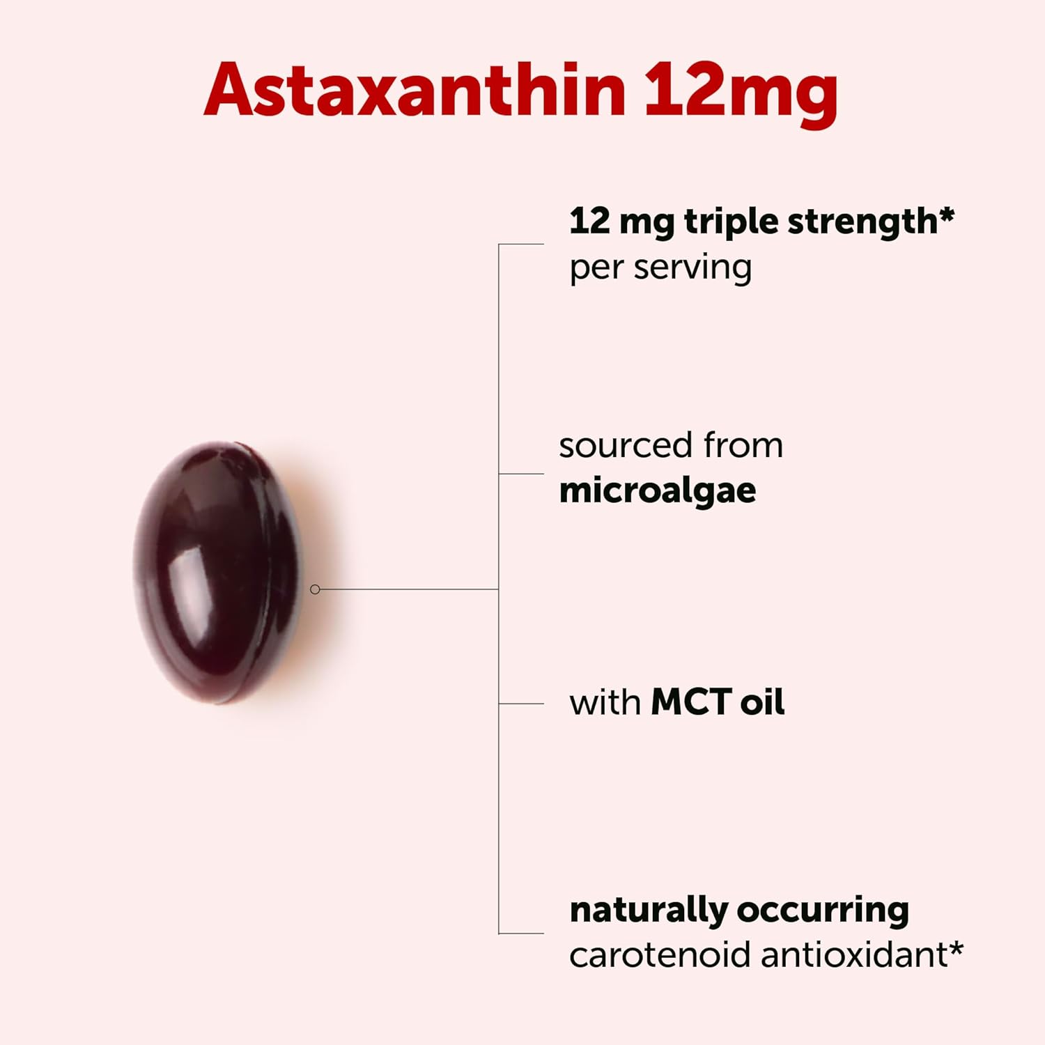 Micro Ingredients Astaxanthin 12mg Per Serving with MCT Oil, 120 Softgels