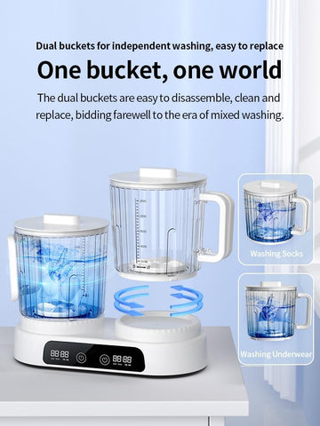Portable Mini Washing Machine for Underwear, 2.5L*2 Underwear Washing Machine 8000mAh Rechargeable Battery–Deep Cleans Socks & Baby Clothes Ideal for Travel, Dorm & RV