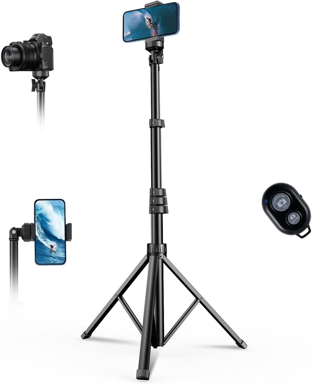 67" Phone Tripod, MIIASI Extendable Tripod for iPhone, Selfie Stick with Remote and Phone Holder, Compatible with iPhone/Android/Camera, Light Stand