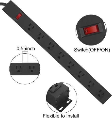 HHOSET Heavy Duty Long 8 Outlets, 14AWG Extension Cord, Black, 6FT, 1