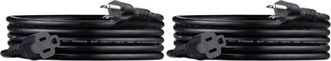 Amazon Basics Extension Cord, 10 Ft, 3-Prong Outlet Extender, Indoor, 13 Amps, 125V, Black, 2-Pack