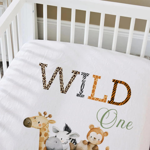 HawSkgFub Wild One Safari Animals Truck Fitted Standard Crib Sheet for Baby Boy Girl, Neutral African Jungle Animal Toddler Mattress Cover, Soft Stretchy Nursery Bed Sheets Decor Kids Gift 52 x 28