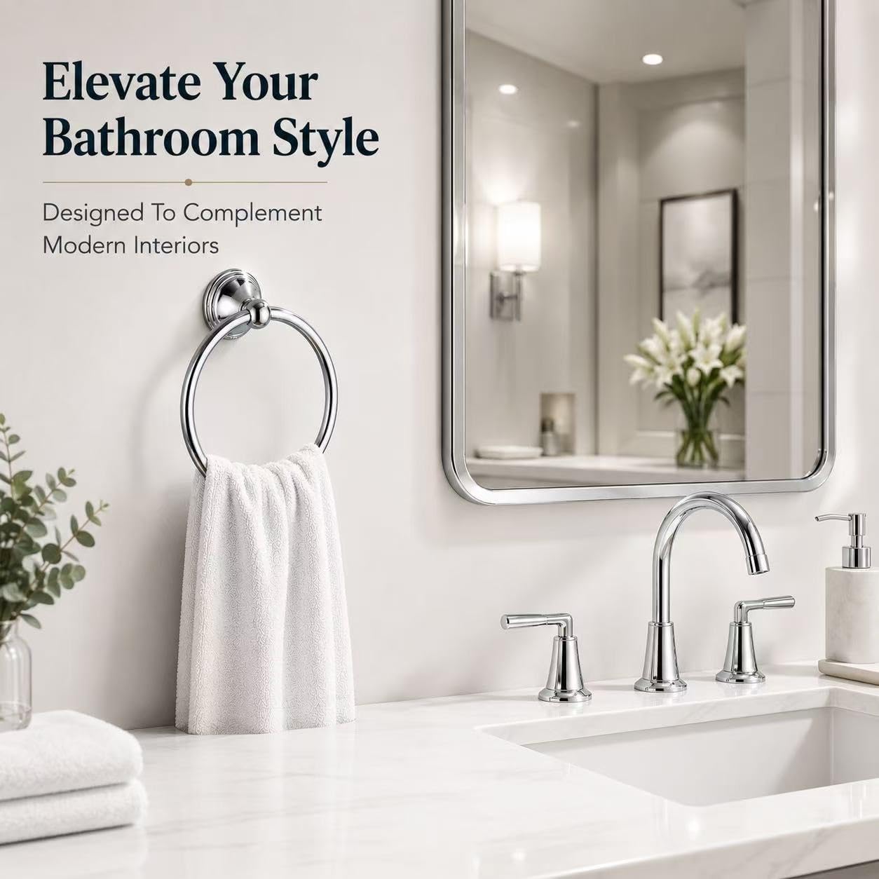 Towel Ring for Bathroom, Chrome Hand Towel Holder 2 Pack, Bathroom Accessories and Towel Racks for Bathroom Wall Mount