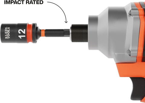 Klein Tools 33808M Grab-And-Go Impact Socket Set, Metric, 7-Piece Set with Sleeve, Carabiner, 3/8-Inch Drive, Color-Coded 8 mm, 10 mm, 12 mm, 13 mm, 14 mm, 15 mm Sockets
