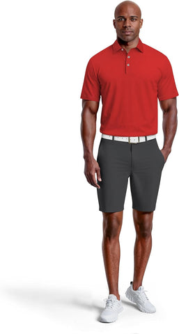 PGA Tour Men's Airflux Solid Mesh Short Sleeve Classic Golf Polo Shirt