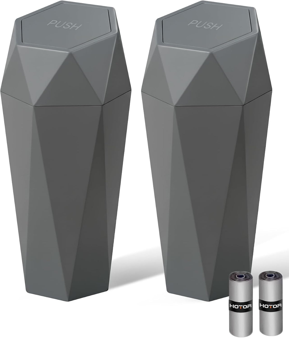 HOTOR Car Trash Can with Lid, Leakproof, Dark Grey, 2 Pack