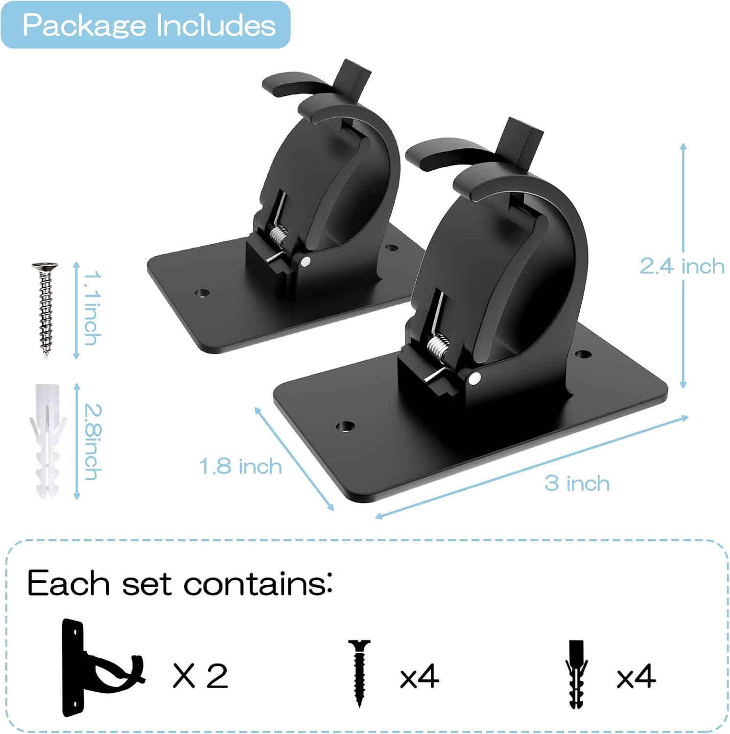 2 Pieces Self Adhesive Curtain Rod Bracket, Universal Plastic Curtain Rod Holders, No Drill Curtain Rod Brackets Curtain Rod Hooks for Bathroom, Bedroom, Livingroom, Kitchen (Black)