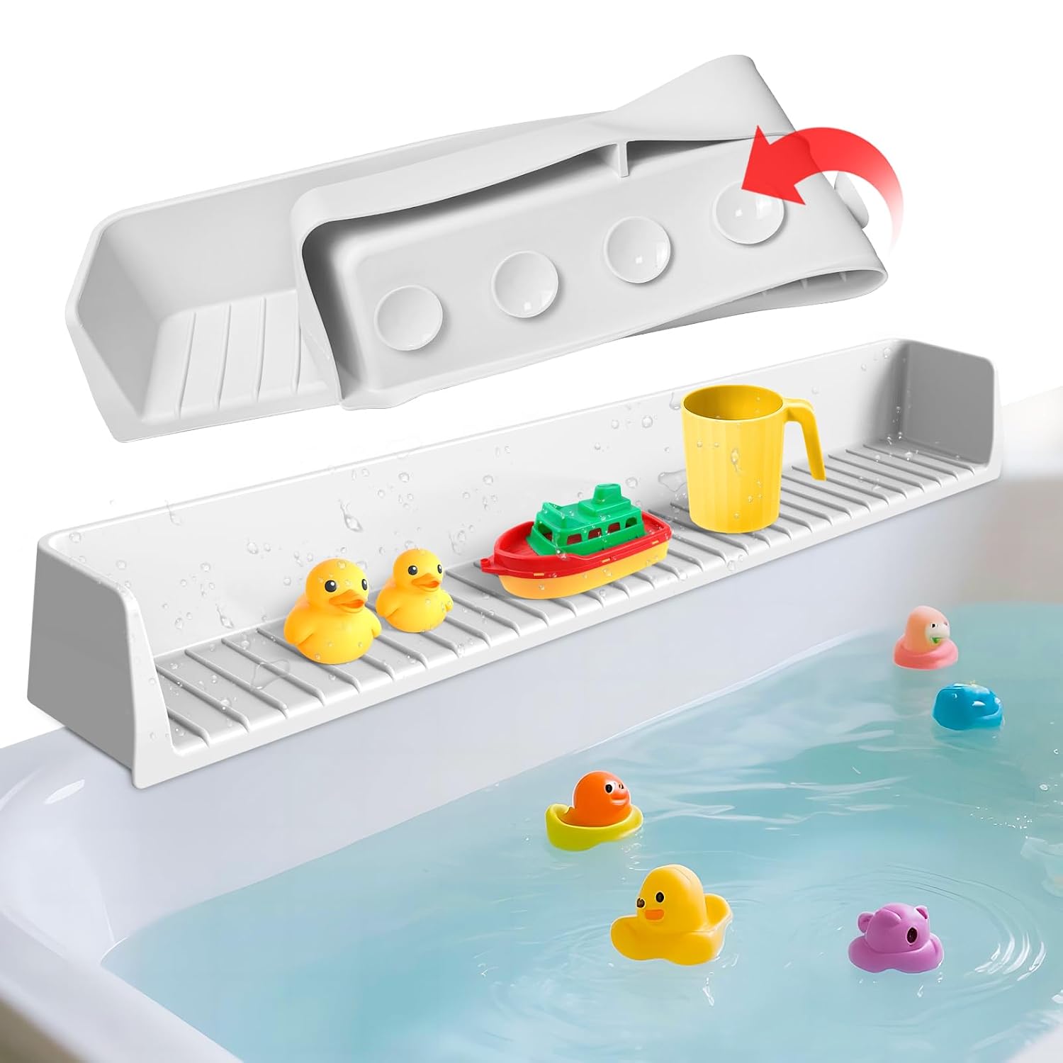 Splash Guard for Bathtub Kids - Silicone Bath Tub Play Shelf, Gray