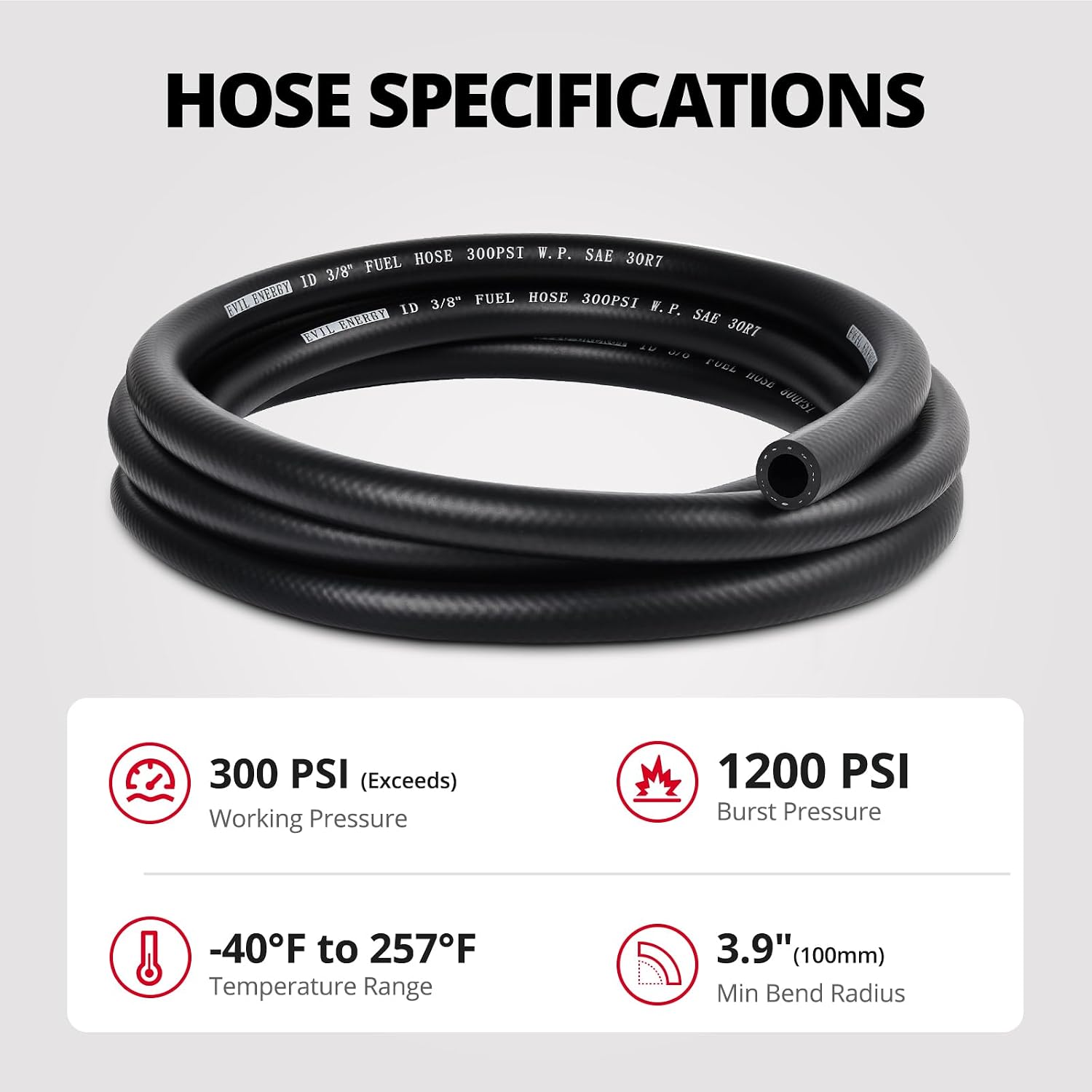 EVIL ENERGY 3/8" Fuel Hose Line Push Lock NBR Rubber SAE 30R7 10FT 300PSI
