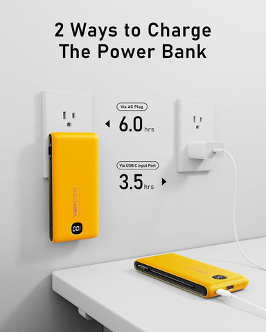 VEEKTOMX 10000mAh Portable Charger with Built-in Cables & Wall Plug