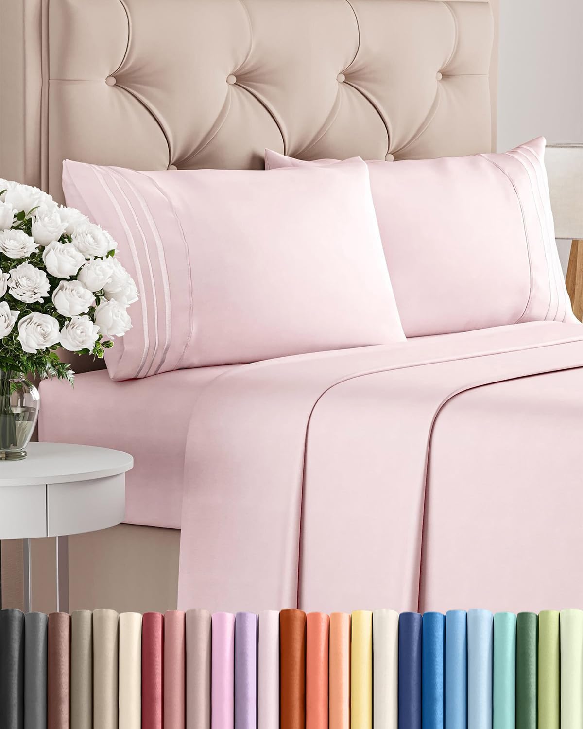 Full Size 4 Piece Sheet Set - Breathable & Cooling Sheets - Lavender Pink