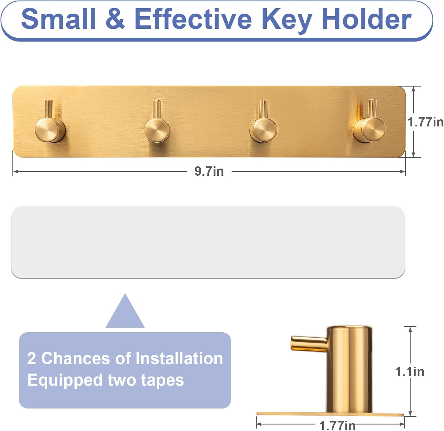 Key Holder with 4 Hooks,Adhesive Key Hanger Organizer for Wall Mount