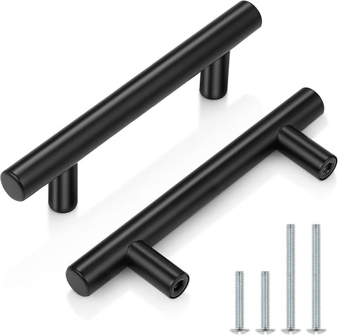 Probrico 30 Pack| 5 Inch Black Cabinet Handles with 3 Inch Hole Center Stainless Steel Cabinet Pulls Round T Bar Kitchen Cabinet Hardware Door Handles, Drawer Dresser Pulls，76mm Hole Centers