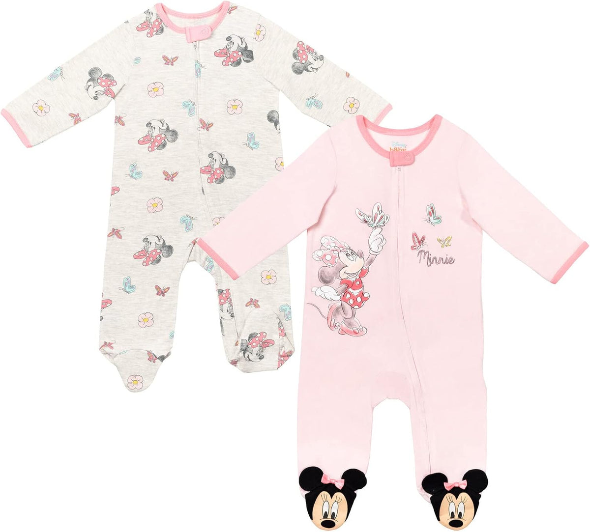 Disney Baby Girls' 2-Pack Footed Sleep N' Play Newborn to Infant