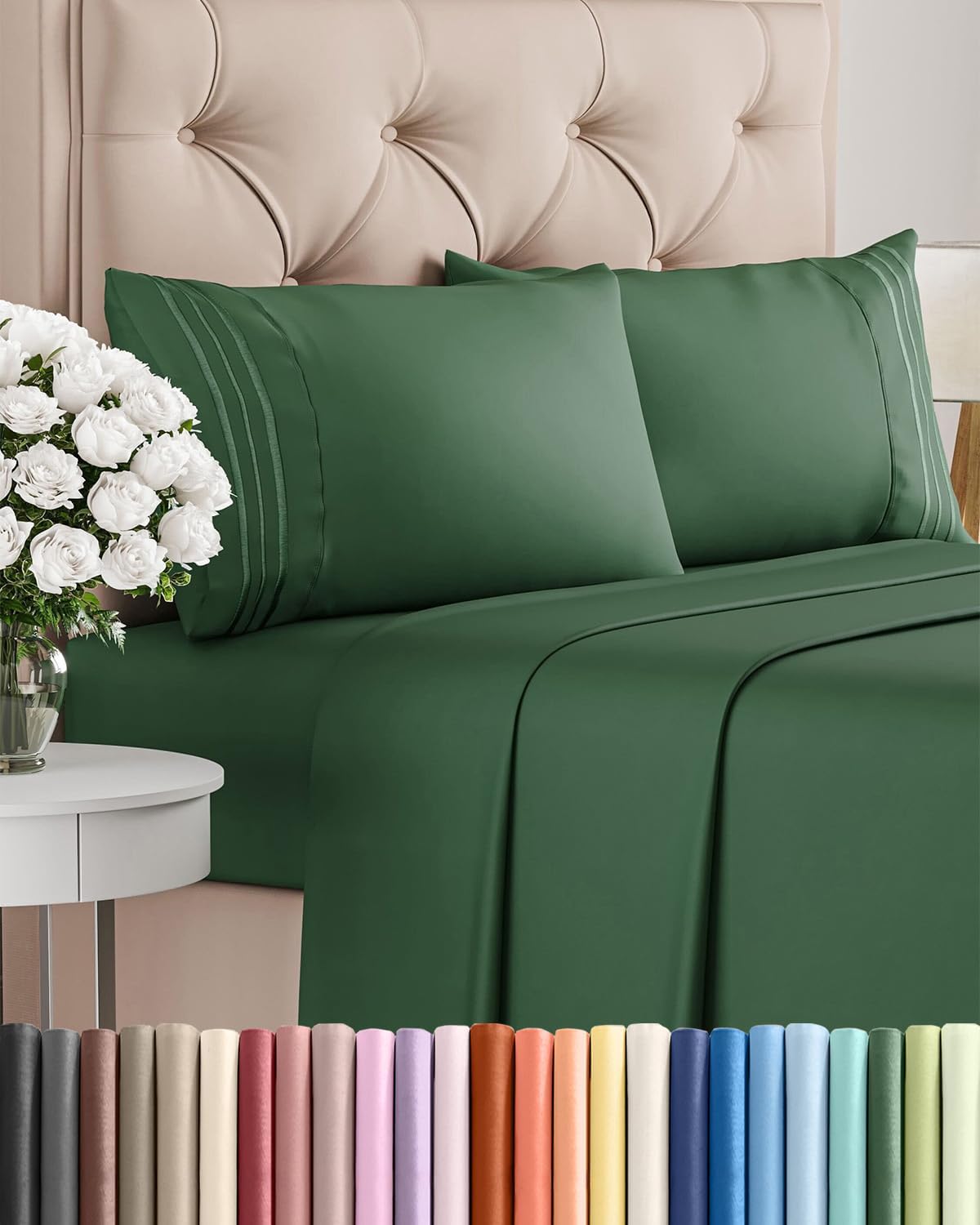Full Size 4 Piece Sheet Set - Breathable & Cooling Sheets - Emerald Green