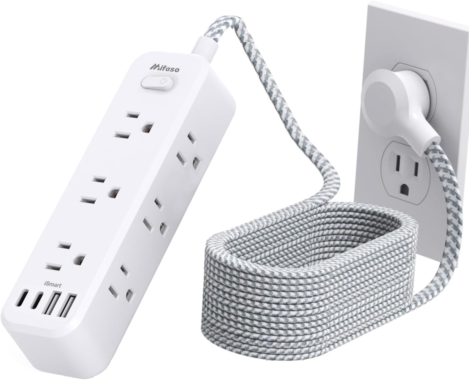 10FT Power Strip, 13-in-1 Long Extension Cord with Multiple Outlets with 9 Wide Spaced Outlets and 4 USB Ports, Flat Plug Wall Mount Charging Station for College Dorm Room Essentials, Office, White