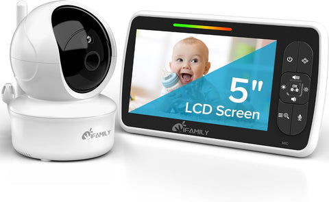 iFamily Baby Monitor,5" Screen with 30Hrs Battery Life,Remote Pan-Tilt-Zoom