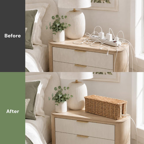 Cable Management Box, Handmade Rattan Cord Organizer for Power Strip