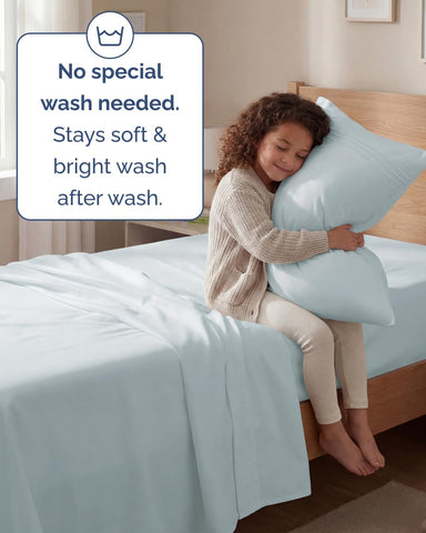 Twin Size 3 Piece Sheet Set - Comfy Breathable & Cooling Sheets - Ice Blue