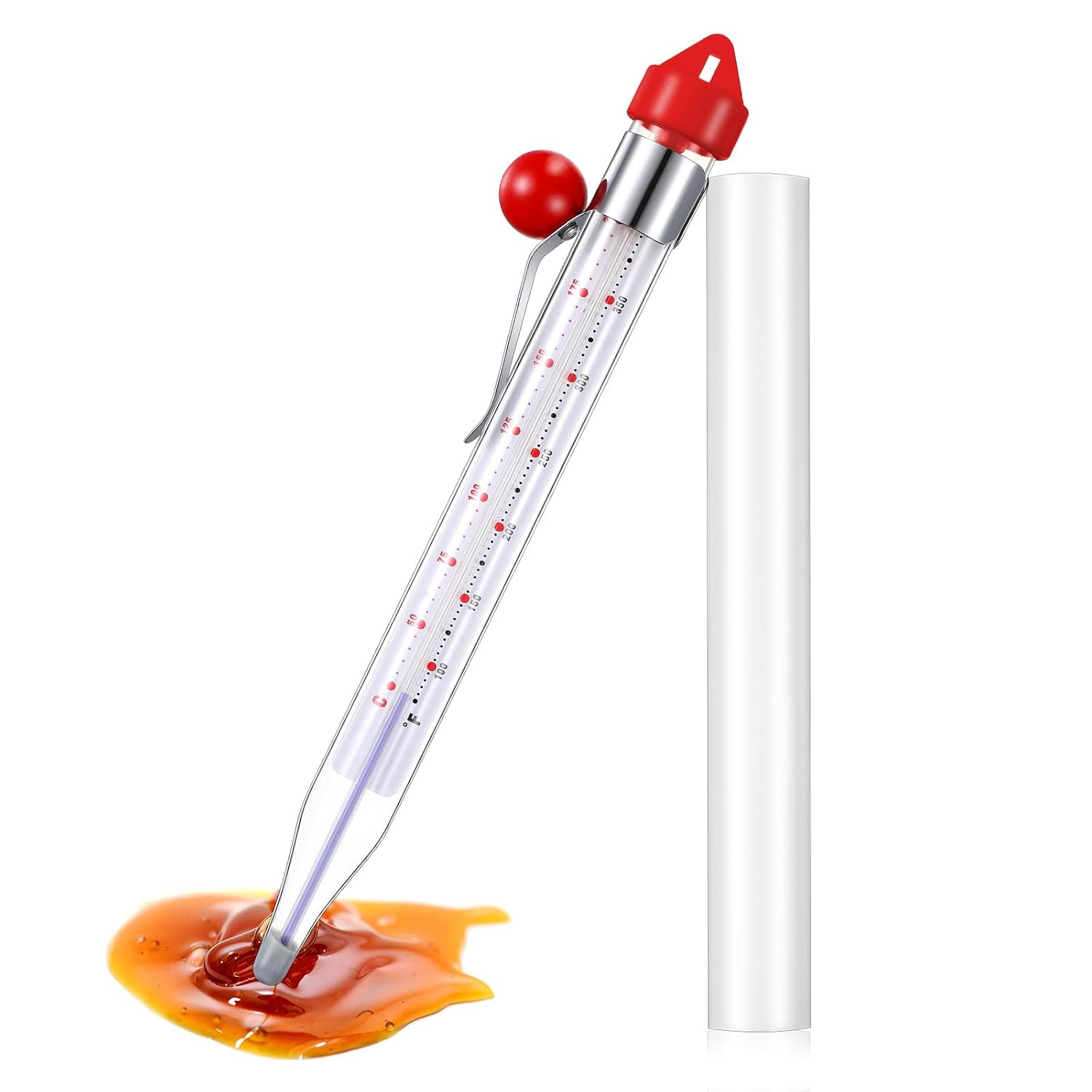 Photect 1 Pcs Candy Thermometer with Pot Clip 8", Red
