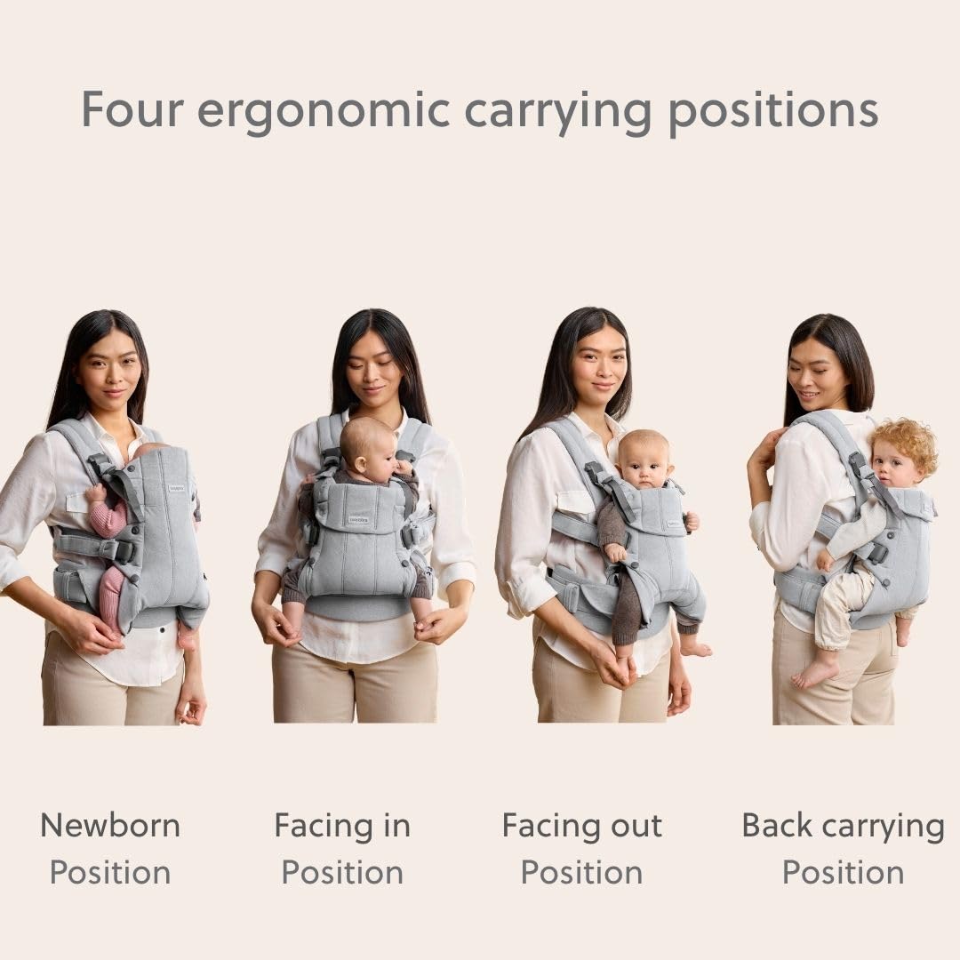 BabyBjörn Baby Carrier Harmony, Light Gray, Woven Mélange, 3-in-1 Ergonomic Baby Carrier, Newborn, Facing-in, Outward-Facing, and Back Carrying Positions Supported (7-40 lbs), Newborn to Toddler
