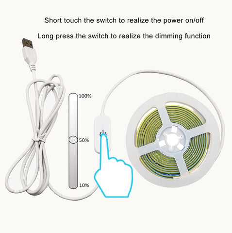 ZSLAIFU A 5V USB LED Light Strip, COB LED Strip Lights, White 5V LED Lights, Small LED Strip Light, TV Lights for TV Under Cabinet Kitchen Living Room Shelving or Displays (White, 3.28ft)