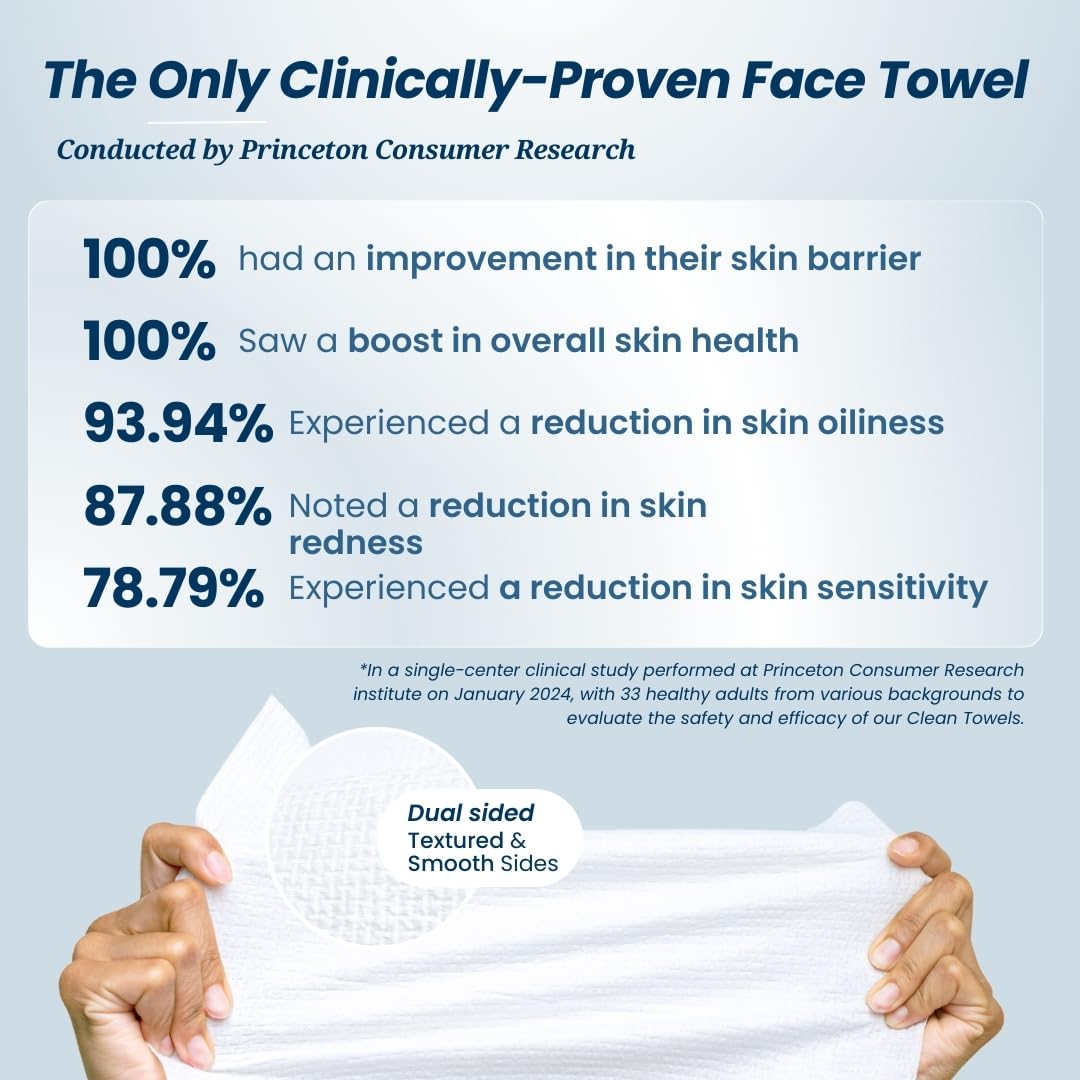 Clean Skin Club Clean Towels XL, USDA Certified 100‪%‬ Biobased Dermatologist Approved Disposable Face Towelette, Facial Washcloth, Makeup Remover Dry Wipes, Ultra Soft, 150 count, 3 pack