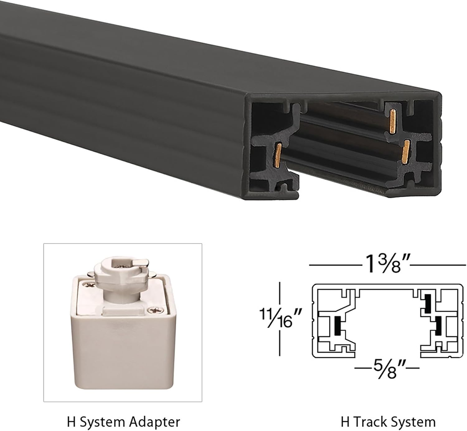 WAC Lighting, H Track 6FT Single Circuit 120V with 2 Endcaps in Black