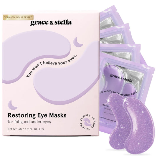 grace & stella Purple Eye Treatment Gels - Dermatologist Tested - Under Eye Masks With Retinol - Restoring Under Eye Patches for Puffy Eyes and Dark Circles - Vegan, Cruelty-Free, 24 Pairs