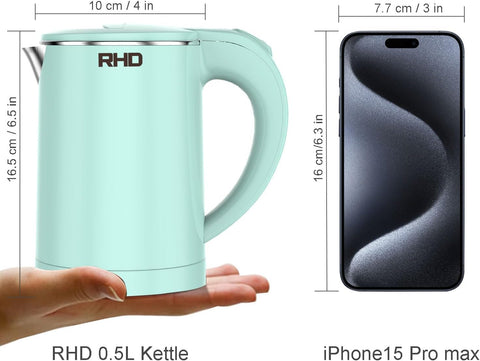 RHD 0.5L Small Portable Electric Kettle, 600W Stainless Steel Travel Kettle