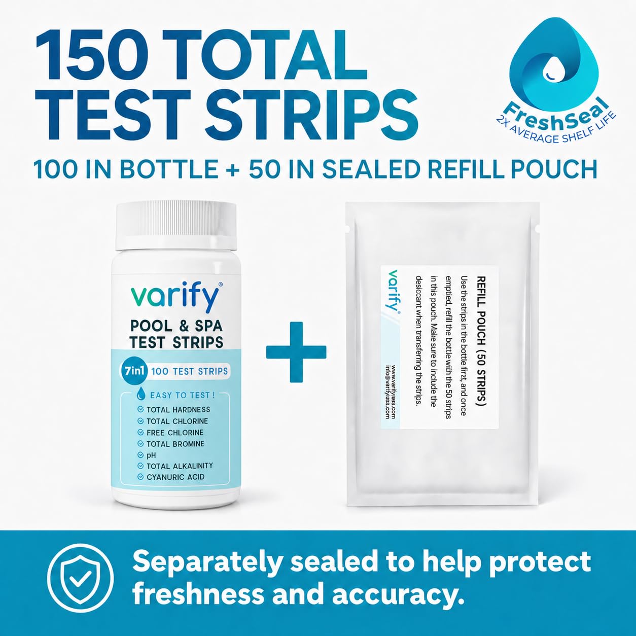 Varify 7in1 Pool Test Strips 150 Hot Tub Test Strips and Spa Test Strips