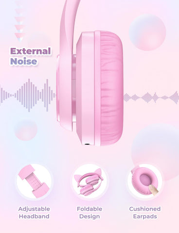iClever HS20 Kids Headphones for Toddler Girls, Cat Ear LED Light Up School