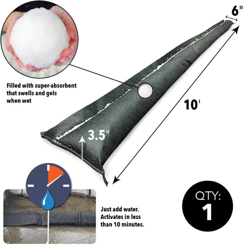 Quick Dam Water Activated 10ft Flood Barrier, Pack of 1
