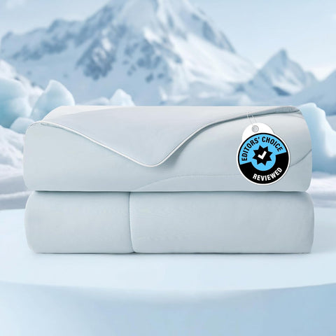 Cozy Bliss Cooling Comforter Queen Size, Cooling Blankets for Hot Sleepers and Night Sweats, Blue Summer Comforter for Queen Size Bed, Breathable Soft Lightweight Silk Smooth