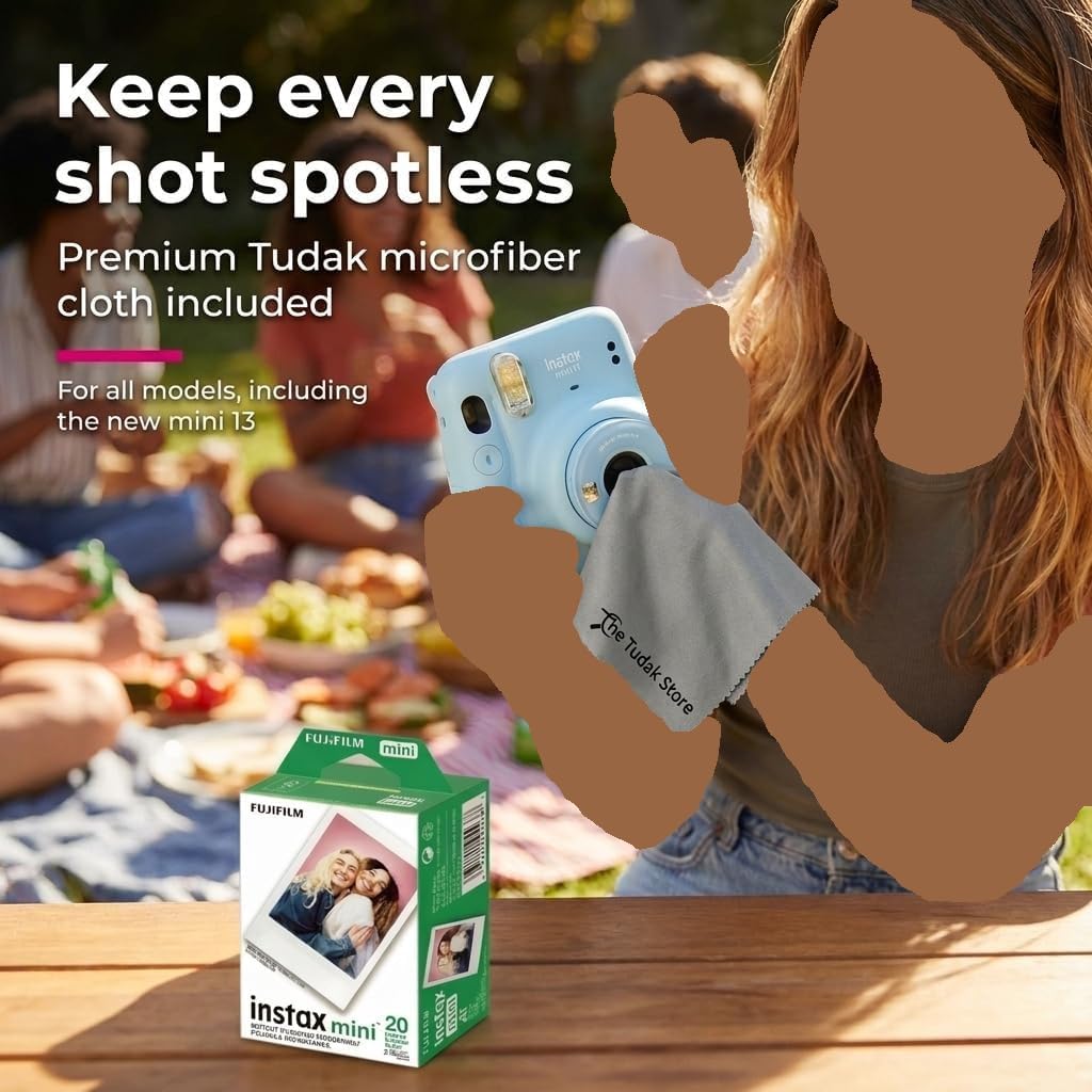 Fujifilm Instax Mini Instant Film, 80 Sheets – White Daylight ISO 800 for Instax Mini 13, 12, 11, 41 Cameras –Bundeld with The Tudak Store Microfiber Cleaning Cloth