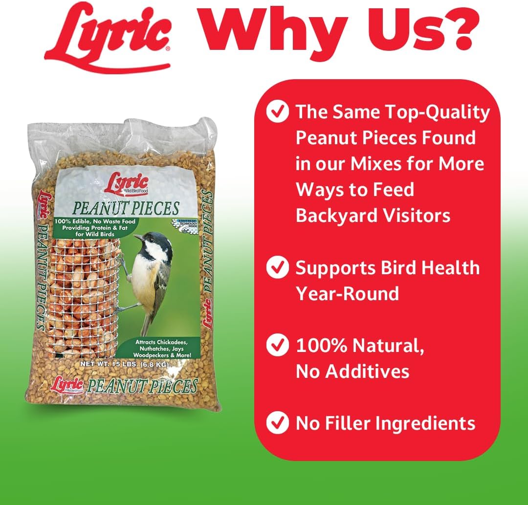 Lyric Peanut Pieces Wild Bird Seed - Shelled, 30 lb (Pack of 2-15 lb Bags)