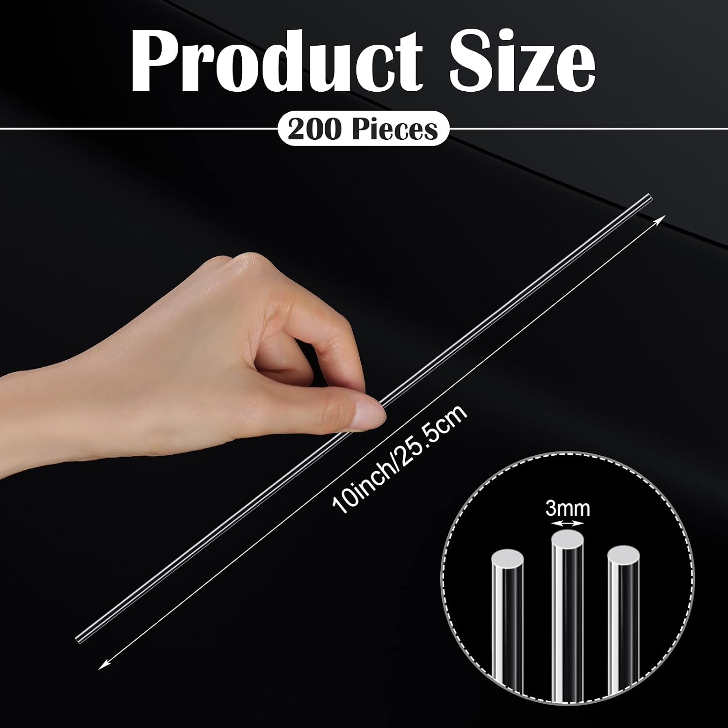 Zopeal 200 Pcs Acrylic Lollipop Stick Cake Pop Rod, 10 x 0.12 Inches, Clear
