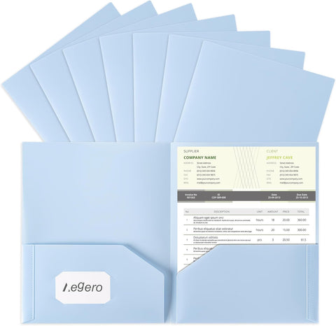 Aegero Plastic Folders with Pockets (7 Pack, Light Blue)