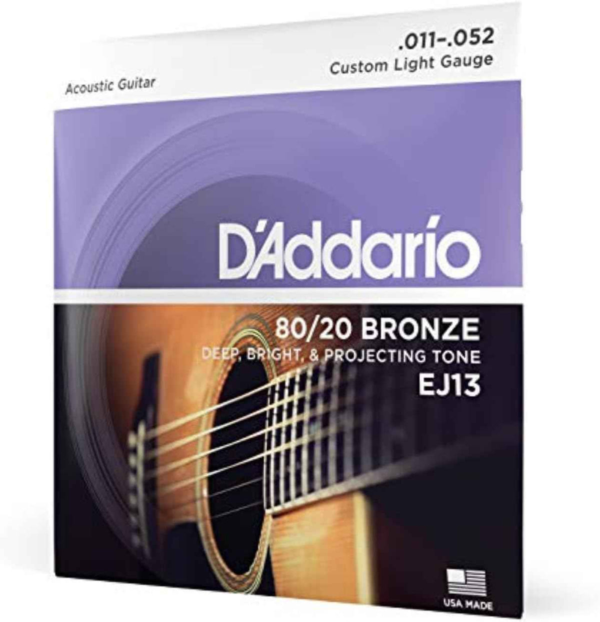 D'Addario EJ13 80/20 Bronze Acoustic Guitar Strings, Custom Light 11-52