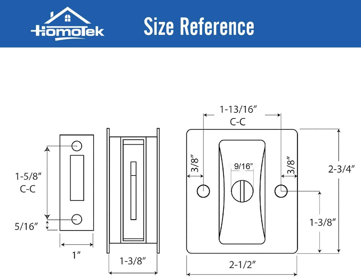 HOMOTEK Privacy Sliding Door Lock with Pull - Replace Old Or Damaged Pocket Locks Hardware Quickly and Easily, 2-3/4”x2-1/2”, for 1-3/8” Thickness Door, Black