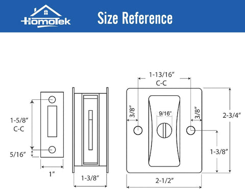 HOMOTEK Privacy Sliding Door Lock with Pull - Replace Old Or Damaged Pocket Locks Hardware Quickly and Easily, 2-3/4”x2-1/2”, for 1-3/8” Thickness Door, Black