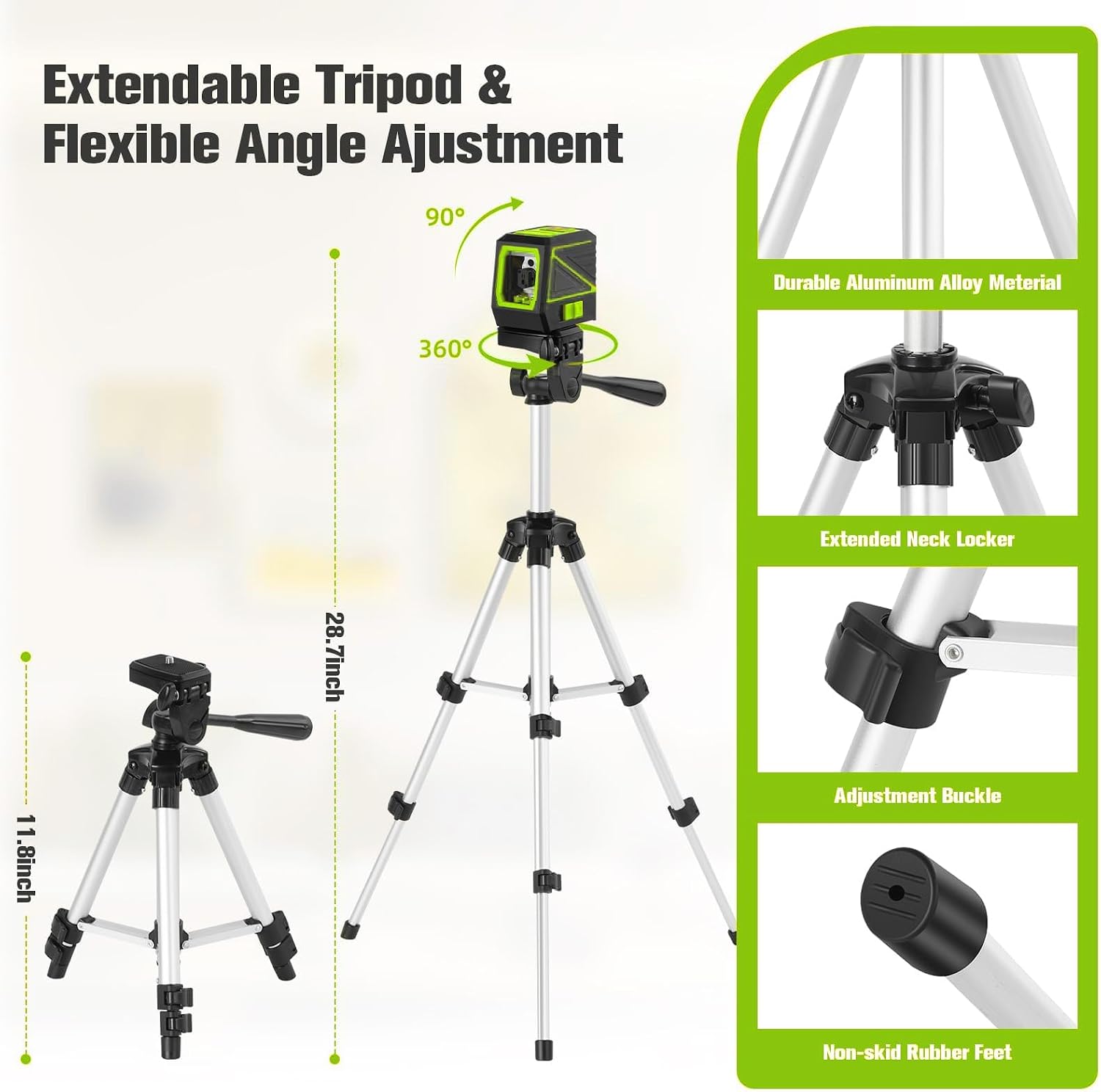Laser Level with Tripod, 120 feet Green Cross Line Self Rotary Leveling Laser Level, Vertical and Horizontal Line, Rotatable 360 Degree, Manual Self leveling and Pulse Mode,IP54 Waterproof & Battery