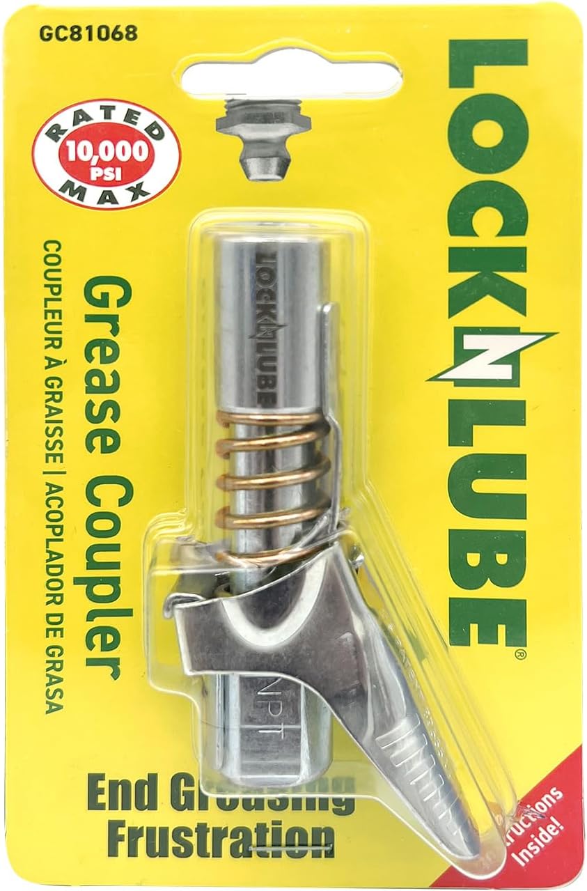 LockNLube Grease Coupler 1/8" NPT - Universal - Locking Grease Gun Coupler, 10,000 PSI