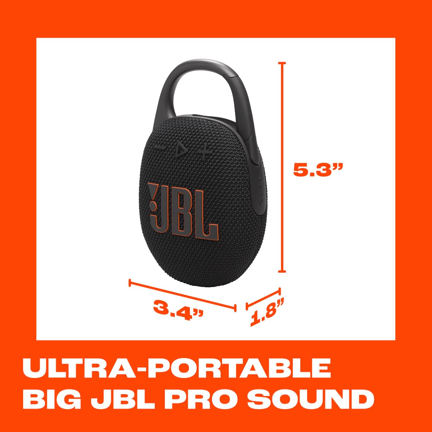 JBL Clip 5 - Ultra-Portable, Waterproof & Dustproof Bluetooth Speaker, Big JBL Pro Sound with Punchy bass, Integrated Carabiner, Up to 12 Hours of Play, Made in Part with Recycled Materials (Black)