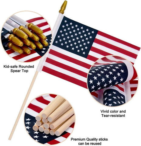 12 Pack Small American Flags on Stick Mini US Flag for Outside 8x12 Inch