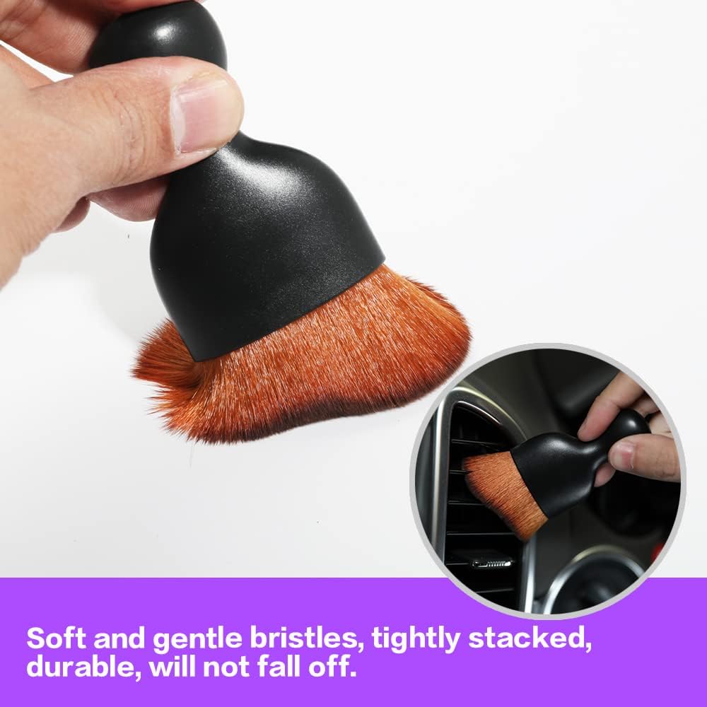 AOCISKA Car Interior Detailing Brush,Soft Bristle Cleaning Brush Car Detailing Brush Dusting Brush,Car Interior Cleaning Tool,Auto Detail Brush Car Dash Duster Brush (Black&Brown with Cap)